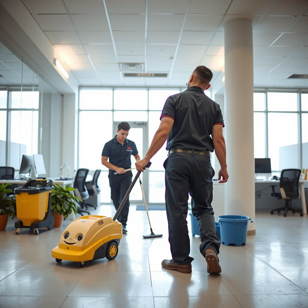 Professional cleaning team working in modern office